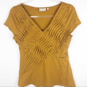 Deletta- Anthro mustard yellow front design top M